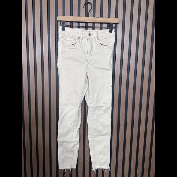 Free People Jeans 26 Womens Ivory Skinny Ankle Frayed Hem High Rise - Picture 1 of 10